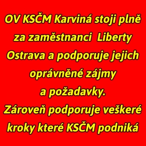 Prohlášení VV OV KSČM k situaci v Liberty Ostrava